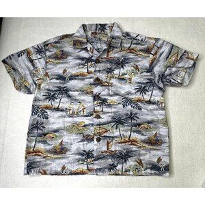 Hilo Hattie Boys Hawaiian Shirt XXS 4/5 Cotton Hawaii Outrigger Canoe Palm Tree